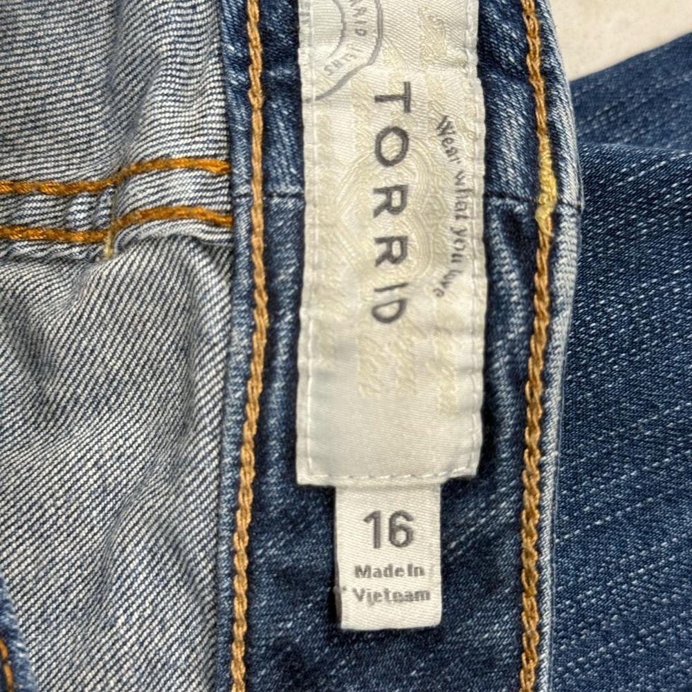 Torrid Medium Blue Distressed Button-Fly Capris - image 6